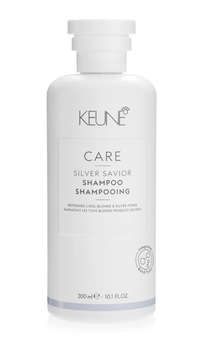 Shampoo Care Silver Savior : Soin et protection des couleurs pour les cheveux blonds. Élimine les tons jaunes.  Shampooing aux protéines de blé pour plus de volume. Keune.ch.