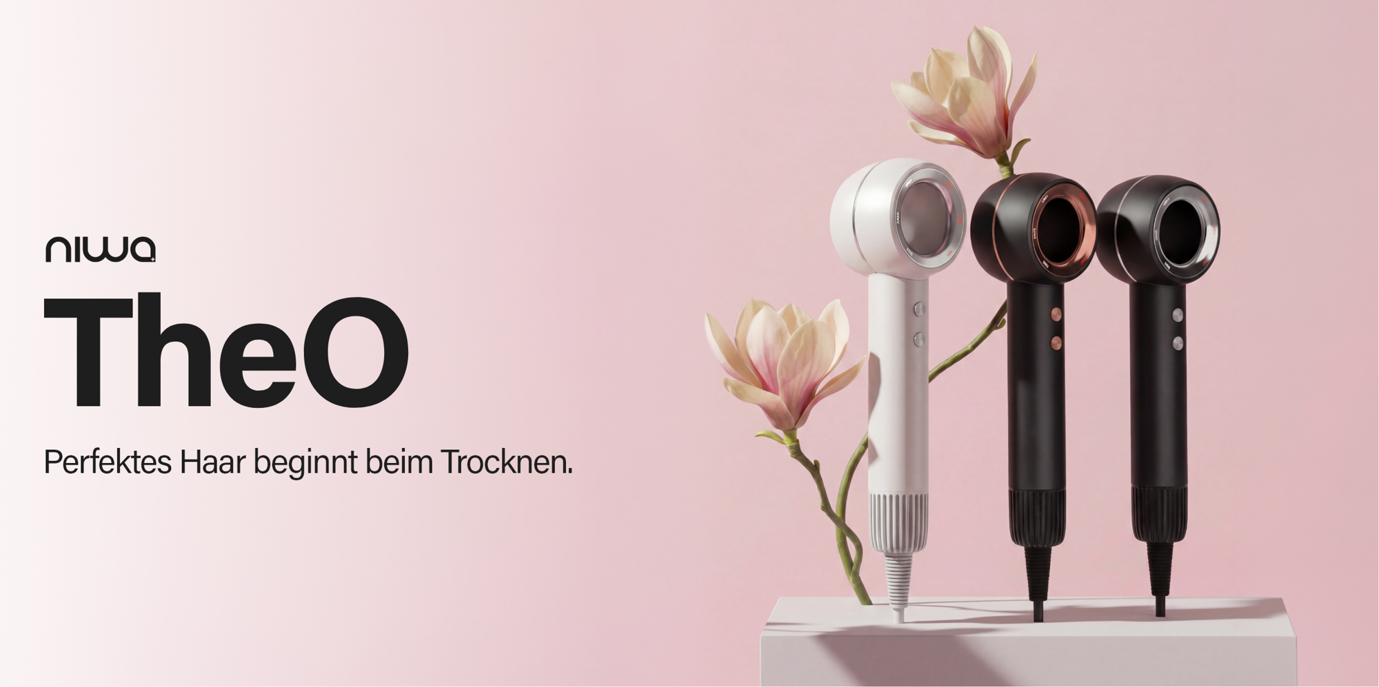 Mit dem Niwa theO Haartrockner bekommst Du glattes, frizz-freies Haar dank ANION-TECHNOLOGIE und ultraleichtem Design.