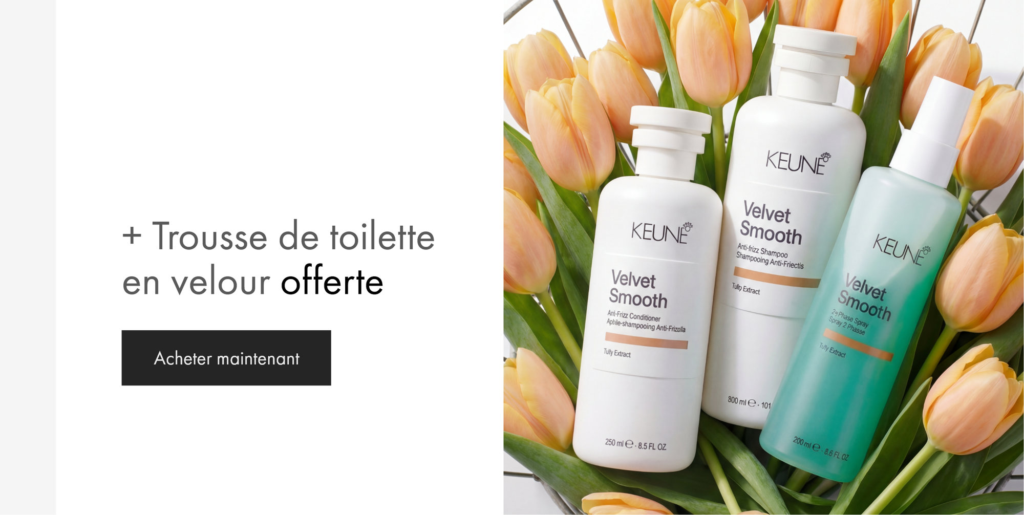 Obtenez des cheveux sans frisottis avec le shampooing, l'après-shampooing et le masque capillaire Keune Velvet Smooth