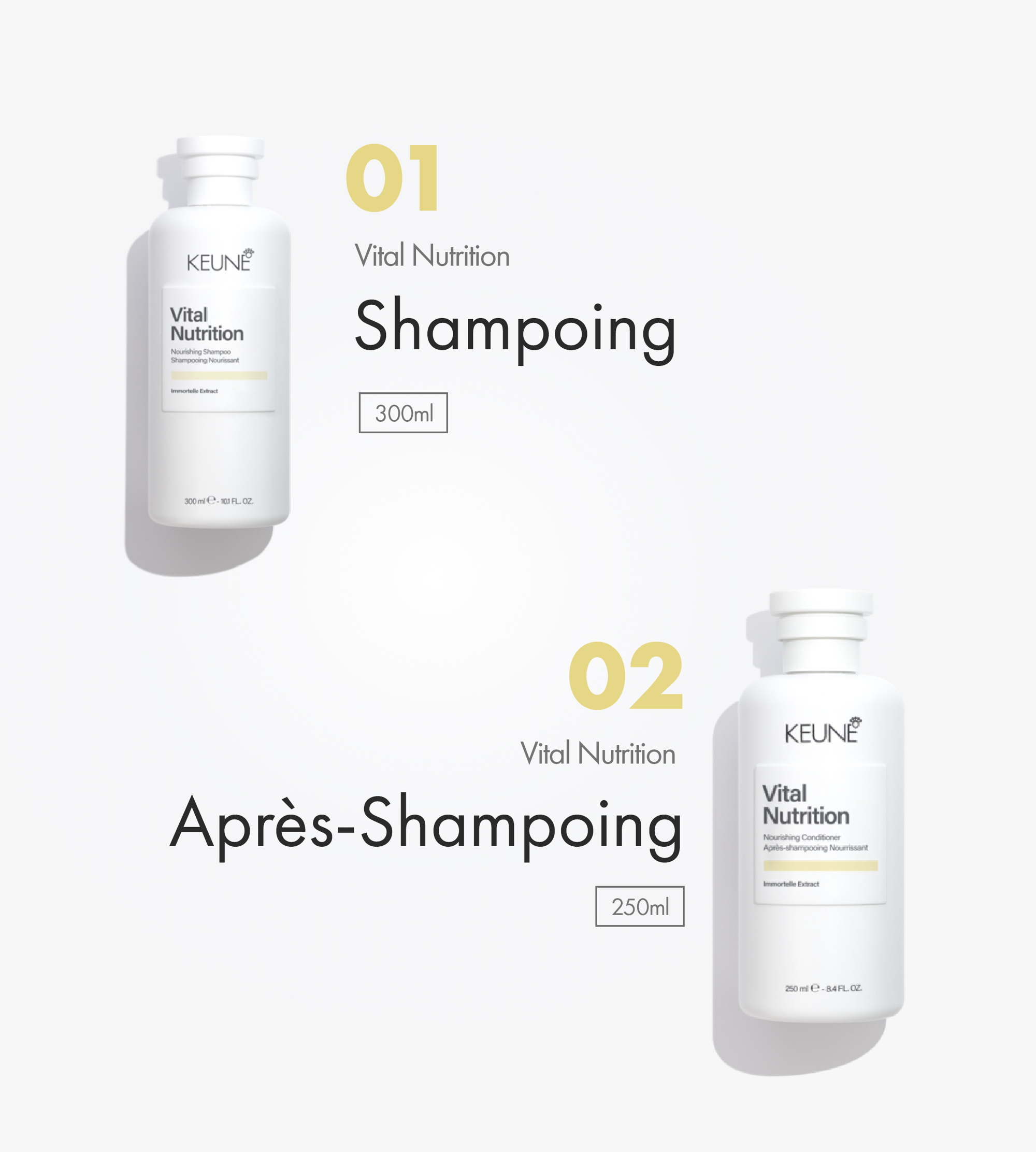 Nos produits premium nourrissent et hydratent avec excellence. Découvrez le Shampooing, Après-shampooing et Masque Keune Vital Nutrition pour cheveux secs.